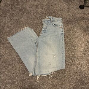 Zara distressed wide leg high waist jeans
